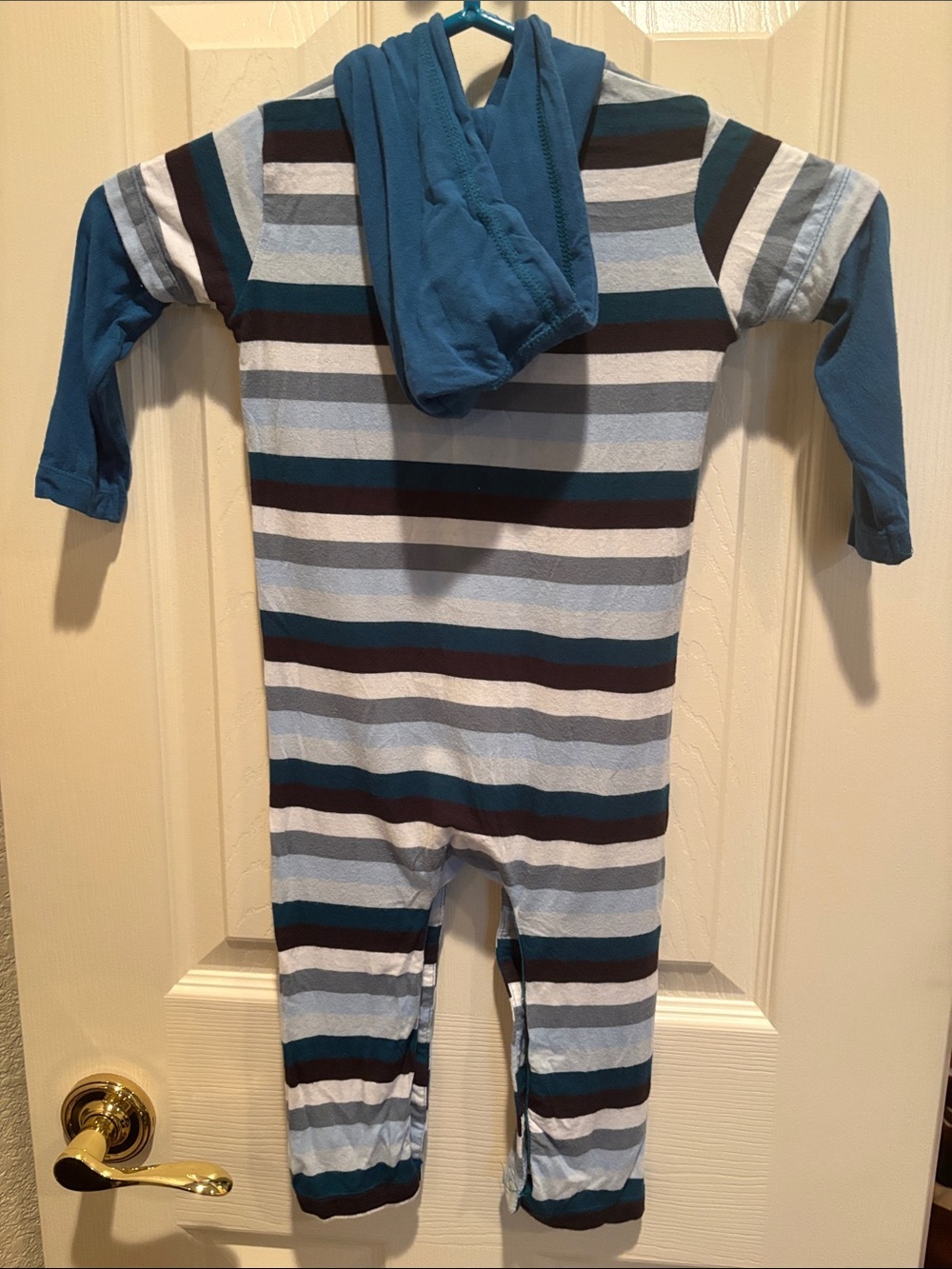 Kickee Pants Print Bamboo Long Sleeve Hooded Romper - Meterology Stripe 12-18 Mo - Picture 5 of 5